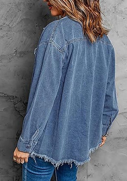 Medium Blue Button Down Tunic Denim Shirt Jacket