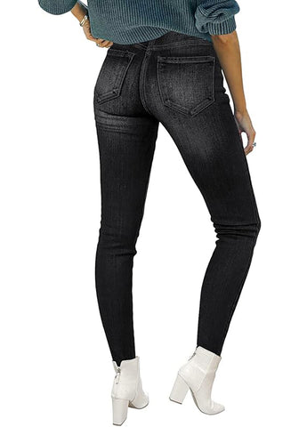 Faded Black Women's Denim High Waisted Skinny Stretch Fleece-Lined Thermal Leggings