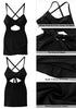Black Women's One Piece Swimsuits With Skirts Criss Cross Back Cutout Swimwears