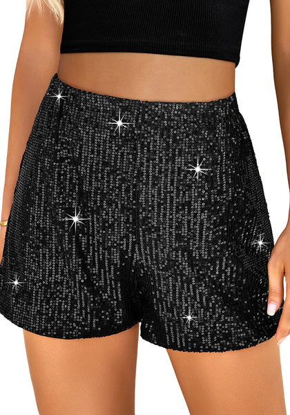 Black Women's High Waisted Stretchy Glitter Sparkly Short Party Outfits