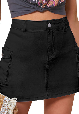 Washed Black Women's High Waist Cargo Pocket Skirt Y2K Short