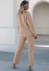 Beige Women's Blazer Set Business Casual Full Fit Blazer Jackets and Straight Pant Suits with Pockets
