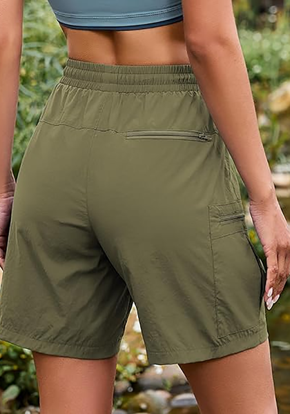 LookbookStore Women's Army Green 7 Inch High Waisted Cargo Shorts, Lightweight Quick Dry Hiking Golf Summer Casual Outdoor Shorts with Pockets