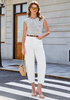 LookbookStore Cream White Barrel Jeans for Women Chic Retro High Waist Loose Cropped Denim Pants with Utility Patch Pockets