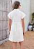 LookbookStore Cream White Women's Short Sleeve Babydoll Denim Dress – Pleated Raw Hem Distressed Western Style with Pockets