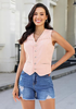 LookbookStore Women Candy Pink Casual Sleeveless Denim Vest Button Down Braided Adjustable Waist Western Jean Waistcoat
