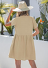 LookbookStore Women's Flax Summer Casual Linen Babydoll Dress V Neck Short Sleeve Button Down Above Knee with Pockets