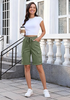 LookbookStore Women's Army Green Relaxed Fit Bermuda Shorts with Drawstring Waist and Utility Cargo Pockets