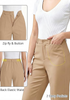 LookbookStore Women Khaki Ankle Straight Leg Dress Pants, Elastic Waist Business Casual Office Work Trousers with Pockets