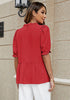 True Red 2023 Blouses for Women Dressy Casual Peplum Tops Puff Sleeve Ruffle Mock Neck Dress Shirt Flowy Summer
