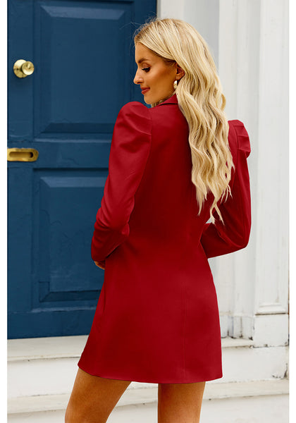 True Red Women's  Business Casual Puff Sleeve Blazers Dress Outfit