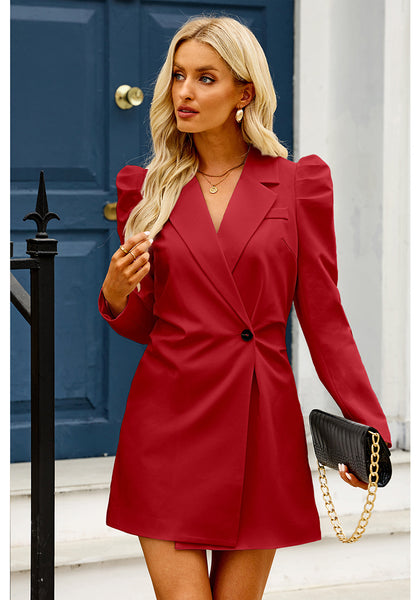 True Red Women's  Business Casual Puff Sleeve Blazers Dress Outfit