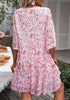 Fandango Pink Floral Floral Babydoll Dress for Women Chiffon Cute Flowy Summer Beach Short Dresses with Pockets