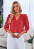 True Red Women's Casual Office Outfit 3/4 Puff Sleeve Button-Down Shirts