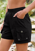 LookbookStore Women Black Elastic Waist Hiking Shorts Quick Dry Zipper Pockets Lightweight 5 Inch Inseam Pull On Camping Cargo Shorts