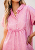 Aurora Pink Women's Short Sleeves Loose Denim Pull On Babydoll Short Dress