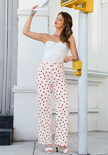 LookbookStore Wide Leg Jeans for Women High Waisted Polka Dot Stretch Denim Pants | Polka Dot, 90s Baggy Straight, High Rise, 29.5 Inch Inseam, Stretchy Jean Pants, Classic 5 Pockets, Business Casual Outfits