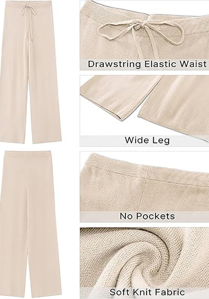 Heather Sand  Women's Full-Length Wide Leg Stretch Casual Pants Elastic Waist Relaxed Fit