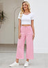 Rose Pink Women's High Waisted Wide Leg Denim Cropped Jean Pants for Curvy