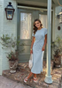 LookbookStore Women Denim Blue Summer Casual Long Dress, Twist Front Side Slit Short Sleeve Comfy T-Shirt Dress 2026 Beach Vacation