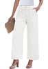 Cream White Cropped Wide Leg High Waisted Drawstring Denim Jeans For Women