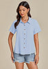 Ice Blue for Women's Lapel Button Front Short Sleeve Top Casual Blouse Button-Down Shirt