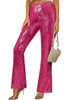 Women's High Shine Wide Leg Trousers Glitter Sequin Evening Pants Clubwear High Waist Glam