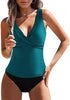 Tankini Tops for Women Deep V Neck Front Ruched  Swimwear with Adjustable Wide Straps