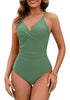 One Piece Swimsuit for Women Front Crisscross Ruched Adjustable Straps Padded Cups Swimming Suits