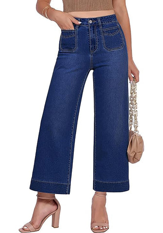 Women's High Waisted Wide Leg Cropped Denim Jeans Fashion Casual Jeans