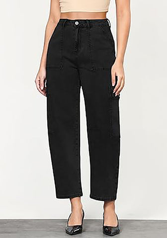 True Black Women's Jeans Denim Relaxed Straight Ankle Length Barrel Cargo Pant