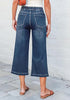 Nightfall Dark Wash Women's Denim Capri Elastic Waist High Waist Pant Pocket