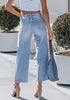 Women's High Waisted Multi Button Wide Leg Denim Jeans Casual Relaxed Daily Wear Functional Pockets