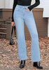Lakeside Blue Women's High Waisted Flared Jeans Rhinestone Side Stripes Comfort Stretch Functional Pockets