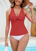 High Stretch One Piece Swimsuit Tie Front Keyhole Sleeveless Tank Style Swimwear
