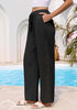 Women's Loose Wide Leg Pants with Hollow Out Side High Waisted Drawstring Elastic Casual Summer Trousers