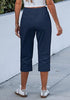 Women's Stretchy High Elastic Waist Wearable Tapered Short Cargo Capri Pants