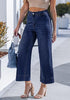 Women's High Waisted Wide Leg Cropped Denim Pants Rolled Cuff Casual Daily Wear Versatile Styling