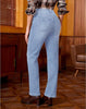 Lakeside Blue High Waist Denim Pants Straight Leg Comfort Stretch Jeans Full Length Jeans with Pockets Casual