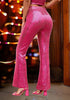 Women's High Shine Wide Leg Trousers Glitter Sequin Evening Pants Clubwear High Waist Glam