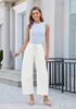 LookbookStore Women's Cream White Trendy Barrel Jeans High Waisted Cropped Baggy Wide Leg Elastic Waist Pull On Stretchy Denim Pants