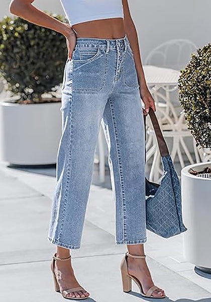 Women's High Waisted Multi Button Wide Leg Denim Jeans Casual Relaxed Daily Wear Functional Pockets