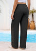 Women's Loose Wide Leg Pants with Hollow Out Side High Waisted Drawstring Elastic Casual Summer Trousers