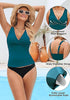 Tankini Tops for Women Deep V Neck Front Ruched  Swimwear with Adjustable Wide Straps