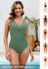 Women One Piece Swimsuit V Neck Wrap Design Side Drawstring Ruched Sleeveless Tank Swimwear