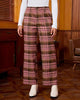 Brown & Pink Plaid Palazzo Pants Women High Waist Wide Leg Trousers with Pockets Comfort Fall Winter Vintage Office