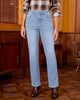 Lakeside Blue High Waist Denim Pants Straight Leg Comfort Stretch Jeans Full Length Jeans with Pockets Casual