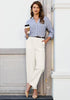 Women's High Waisted Wide Leg Soft Twill Pants Relaxed Fit Patch Pocket Trousers