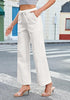 Cream White Cropped Wide Leg High Waisted Drawstring Denim Jeans For Women