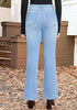 Lakeside Blue Women's High Waisted Flared Jeans Rhinestone Side Stripes Comfort Stretch Functional Pockets